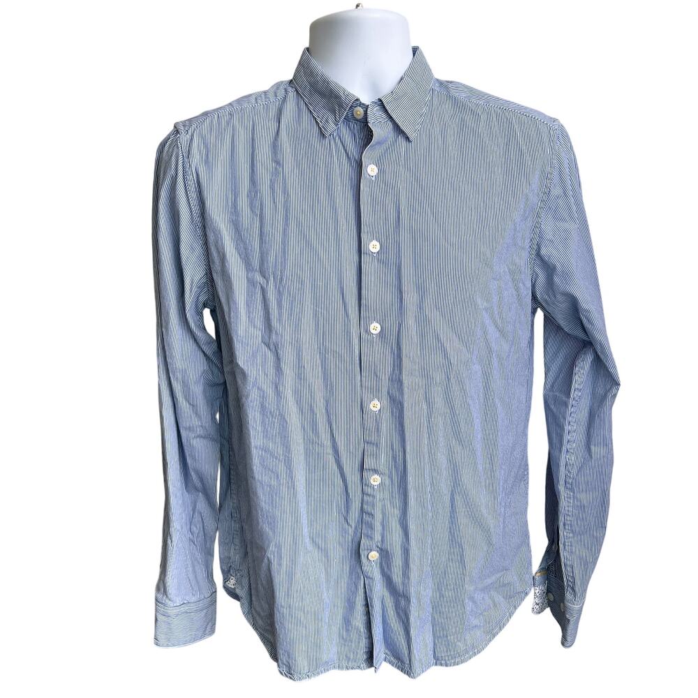 👔 Cactus Man Ricky Singh M Blue Stripe Slim Fit Button-Down Modern Prep Y2K